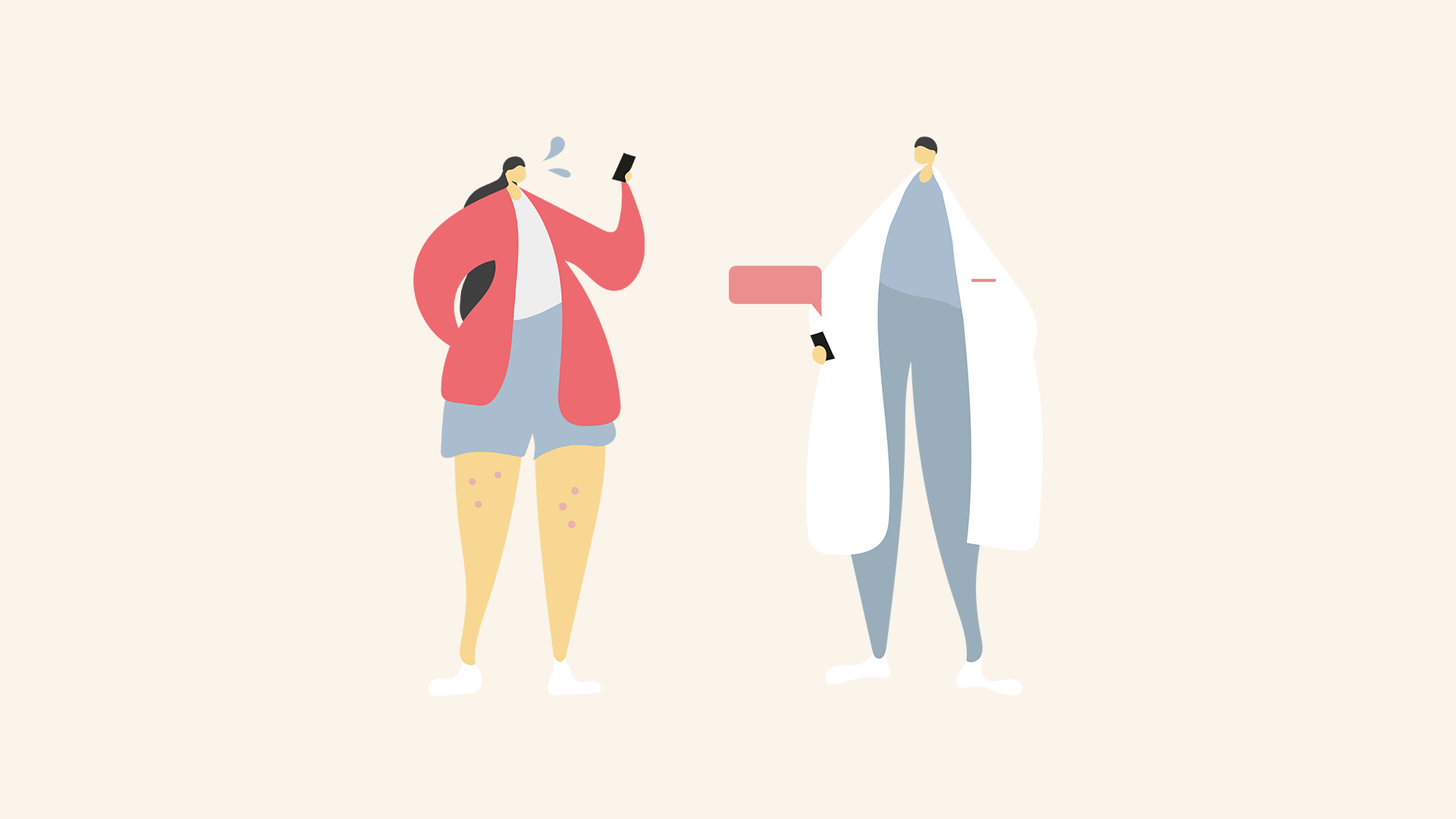 Illustreradbild på en patient som chattar med läkare via mobilen